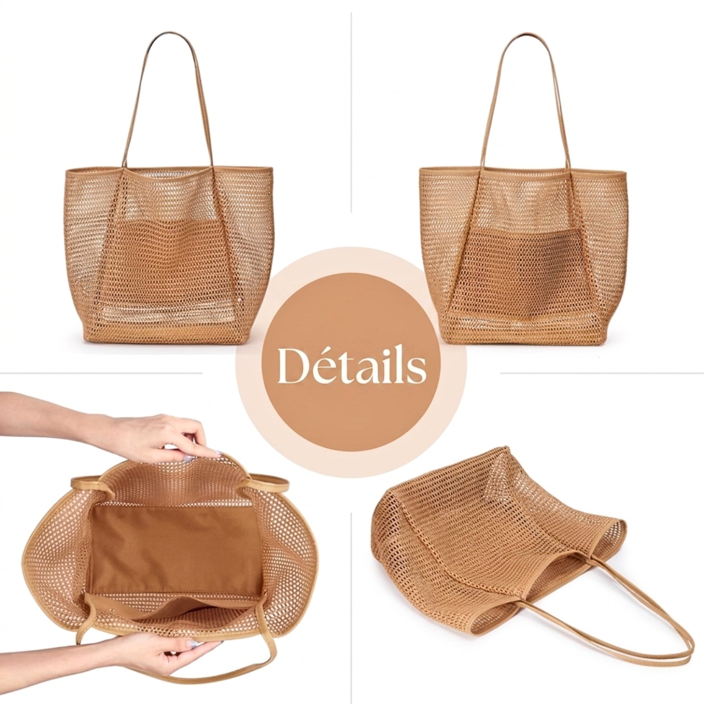 Sac de Plage avec Poche Intrieure, Sacs de piscine en filet transparent pour les plages, Gym, pique-niques, courses, camping...