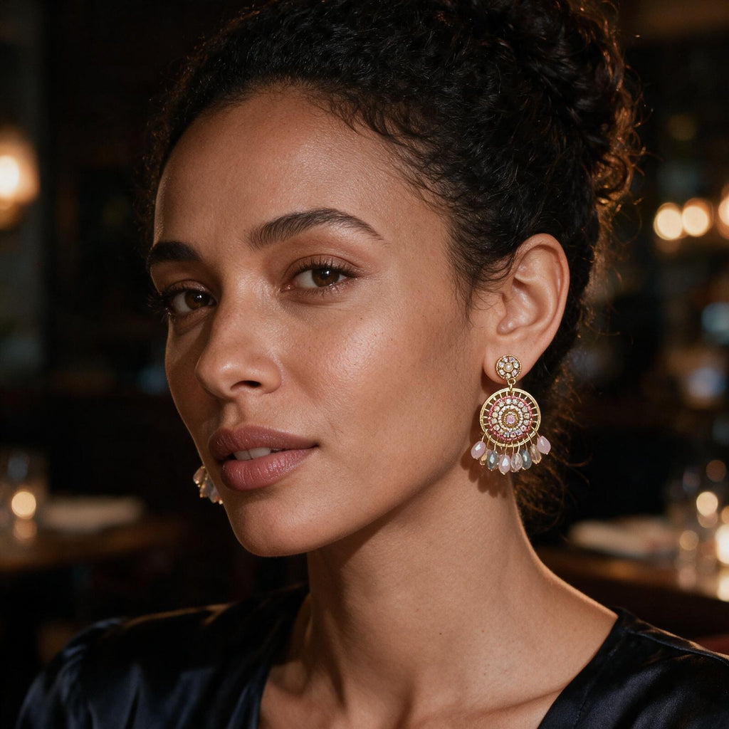 Boucles d’oreilles pendantes Mandala – Rose & Bleu