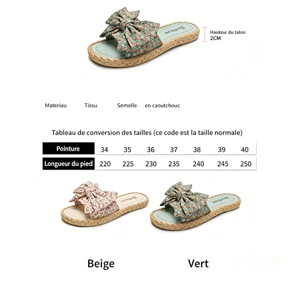 Sandales et Mules pour Femmes Bowknot Sandales Plates Femme Chaussures D'été Décontractées à Enfiler Semelle Tissée Antidérapante Pantoufles Femme Ete Confortable Mode Chaussons de Plage