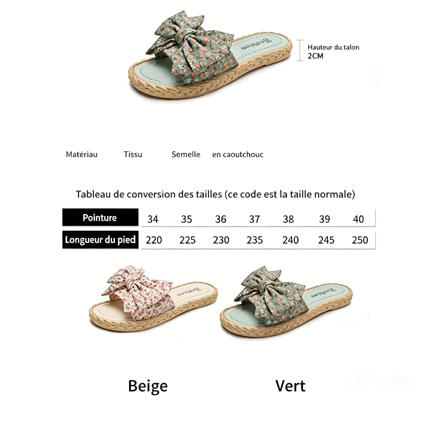 Sandales et Mules pour Femmes Bowknot Sandales Plates Femme Chaussures D'été Décontractées à Enfiler Semelle Tissée Antidérapante Pantoufles Femme Ete Confortable Mode Chaussons de Plage