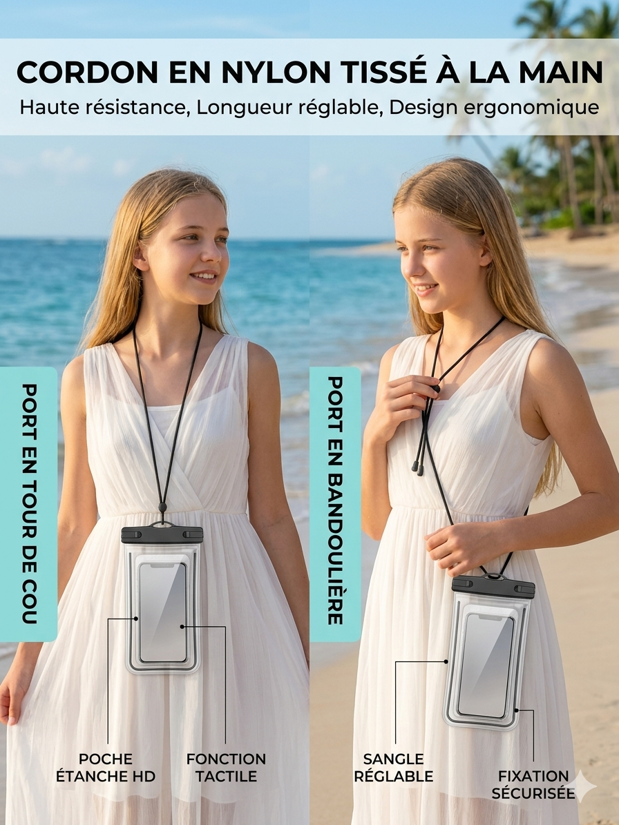 Pochette Étanche Téléphone Jusqu’à 7,2” – Tactile & Plongée 30 m - Protégez votre téléphone du sable, de l’eau et des chutes