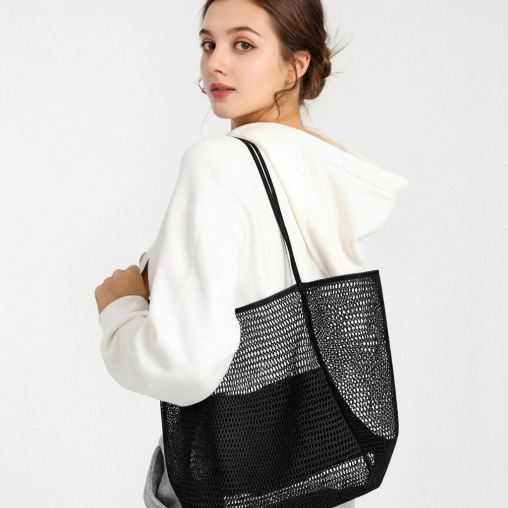Sac de Plage avec Poche Intrieure, Sacs de piscine en filet transparent pour les plages, Gym, pique-niques, courses, camping...