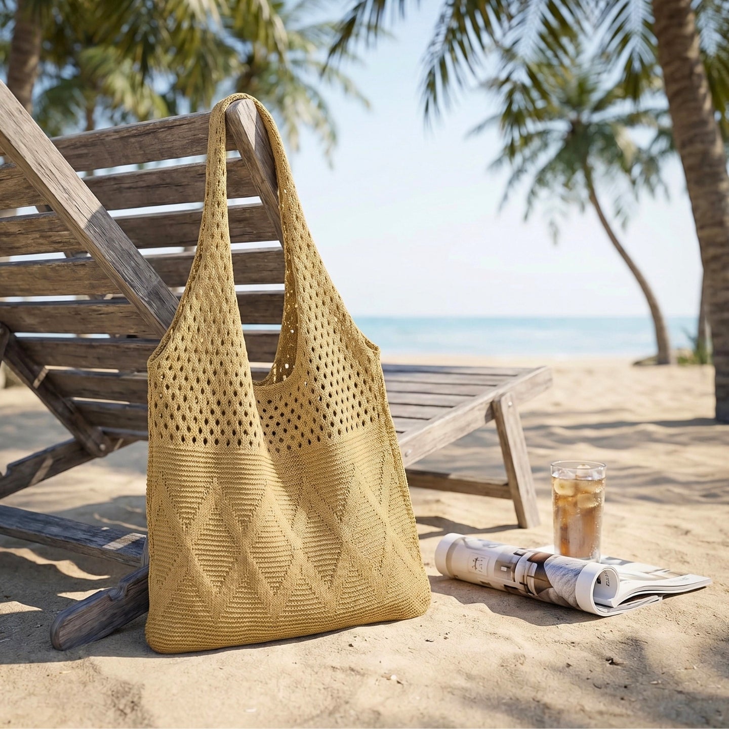 Sac à bandoulière pour femme - Grande capacité - Sac en tricot - Sac de plage tendance - Sac de vacances pour les voyages