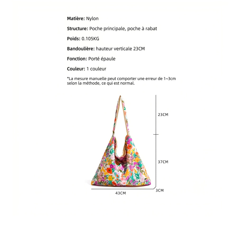 Nylon Sac à bandoulière multifonction de grande capacité à motif floral, tote bag – Sac de courses