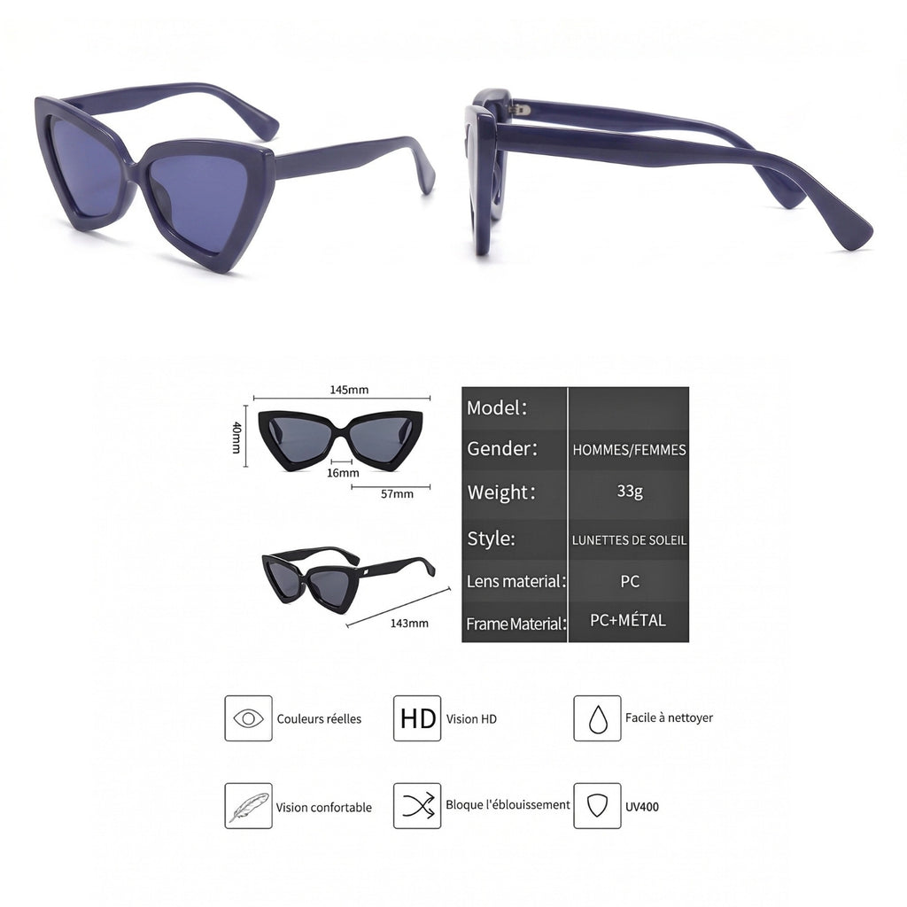 Lunettes de soleil en forme d'œil de chat triangulaire pour femmes, lunettes de soleil à la mode résistantes aux UV, lunettes rétro tendance