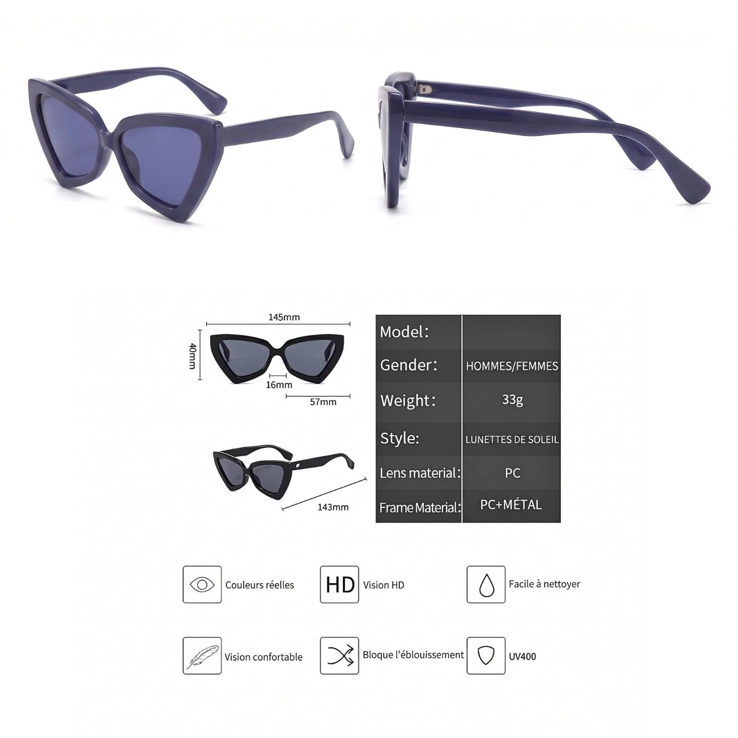 Lunettes de soleil en forme d'œil de chat triangulaire pour femmes, lunettes de soleil à la mode résistantes aux UV, lunettes rétro tendance