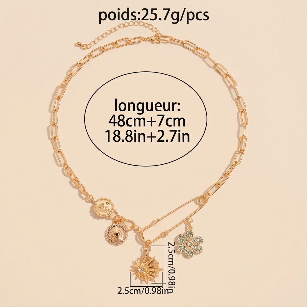 Collier charms doré, Maillons graphiques, pendentifs lumineux