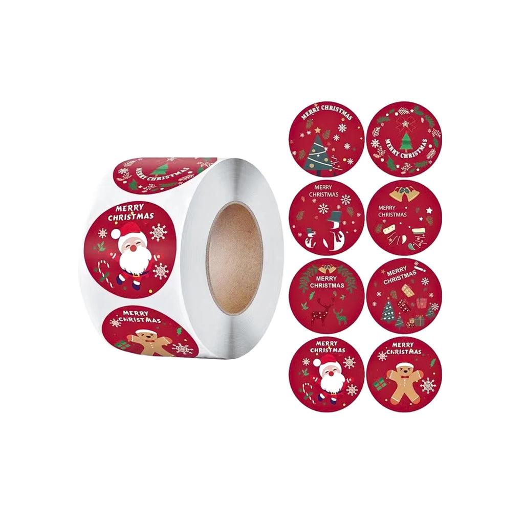 500pcs Autocollantes Noël en 8 motifs, 1 Rouleau d'étiquettes fabriqués à partir de papier couché de haute qualité