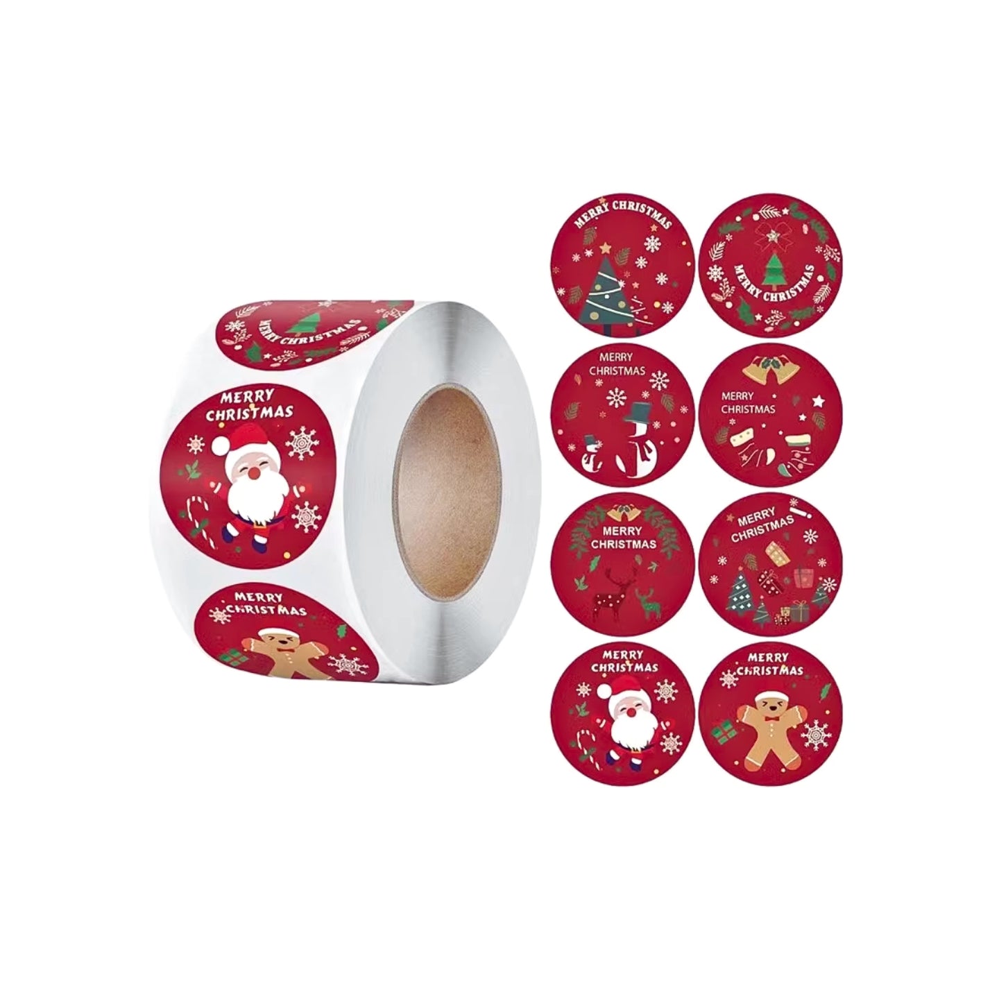 500pcs Autocollantes Noël en 8 motifs, 1 Rouleau d'étiquettes fabriqués à partir de papier couché de haute qualité