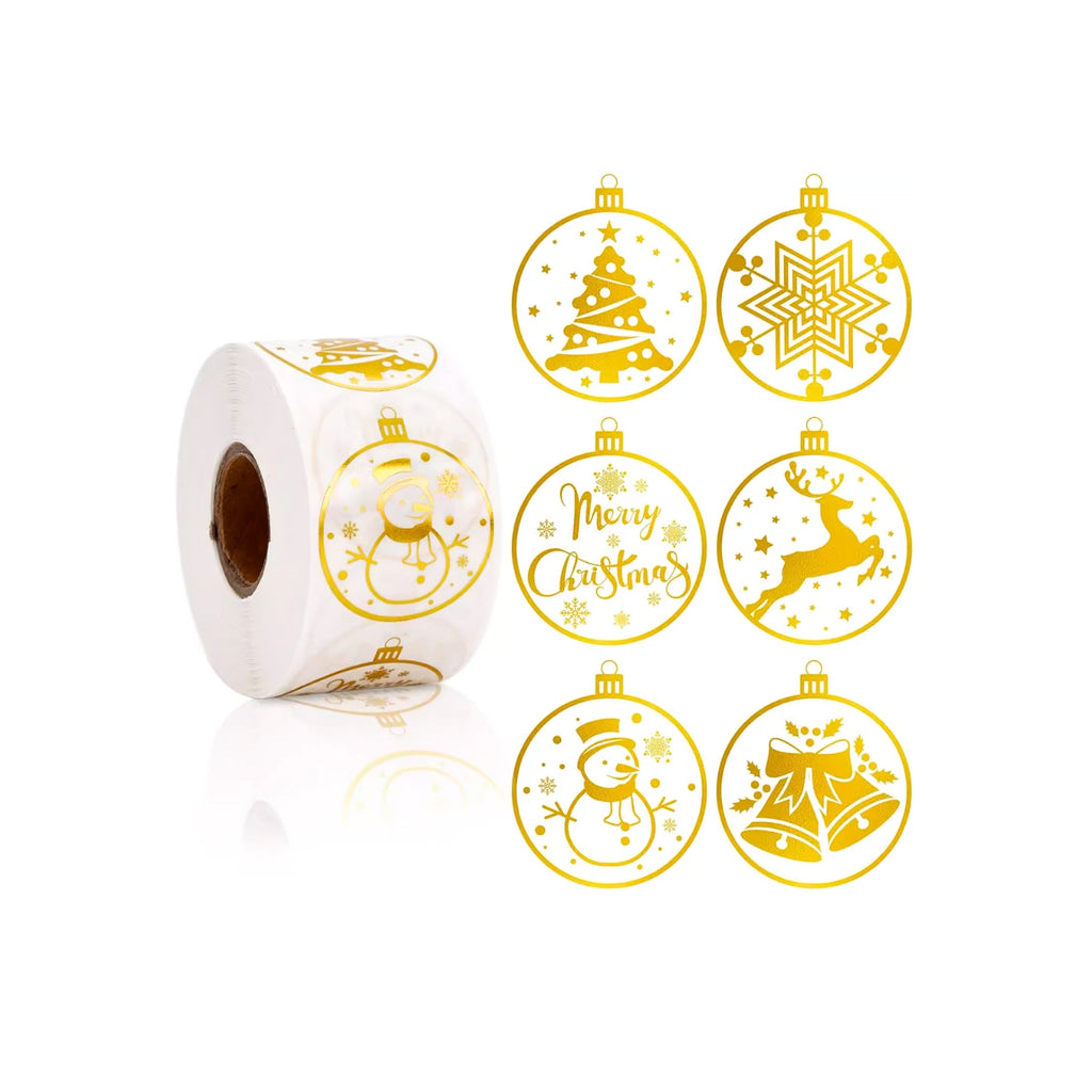 500pcs Autocollants transparents dorés de Noël – 500 pièces par rouleau, étiquettes adhésives festives pour emballages et cadeaux
