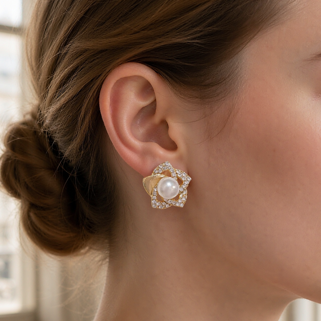 Boucles d’oreilles dorées Fleur & Perle