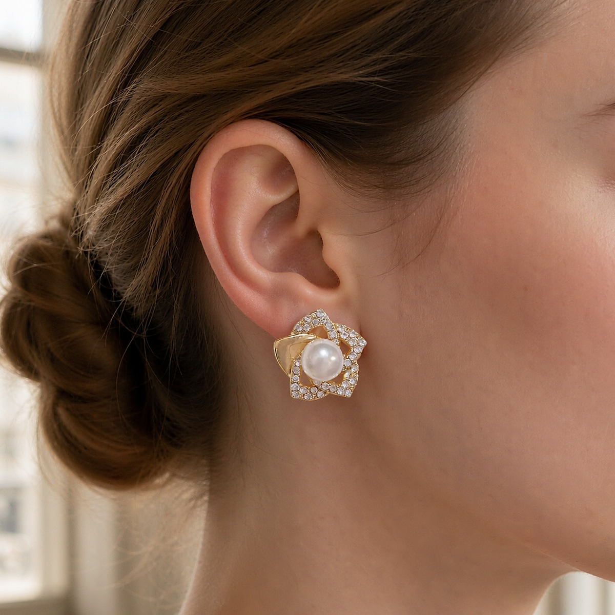 Boucles d’oreilles dorées Fleur & Perle