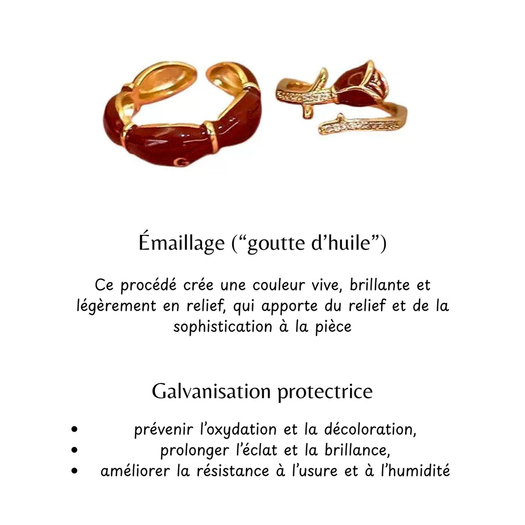 Bagues ouvertes à roses rouges émaillées, en alliage de cuivre doré – porter seule ou en accumulation, Style rétro élégant, idéale pour Noël et le Nouvel An