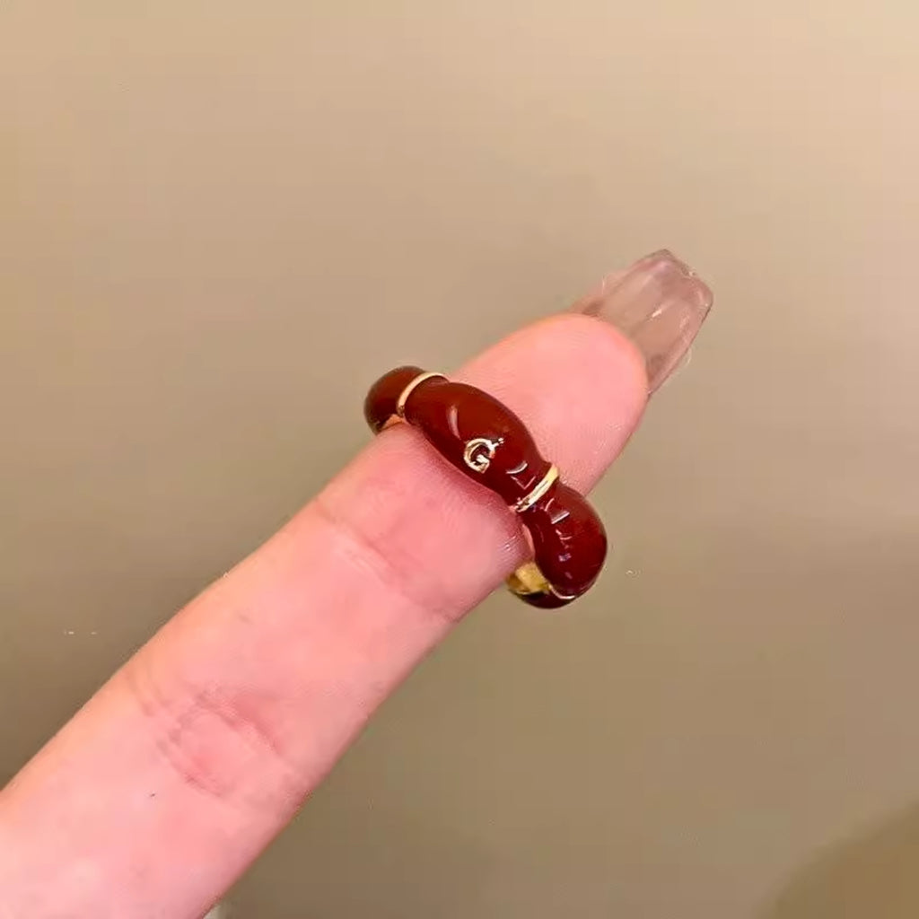 Bagues ouvertes à roses rouges émaillées, en alliage de cuivre doré – porter seule ou en accumulation, Style rétro élégant, idéale pour Noël et le Nouvel An