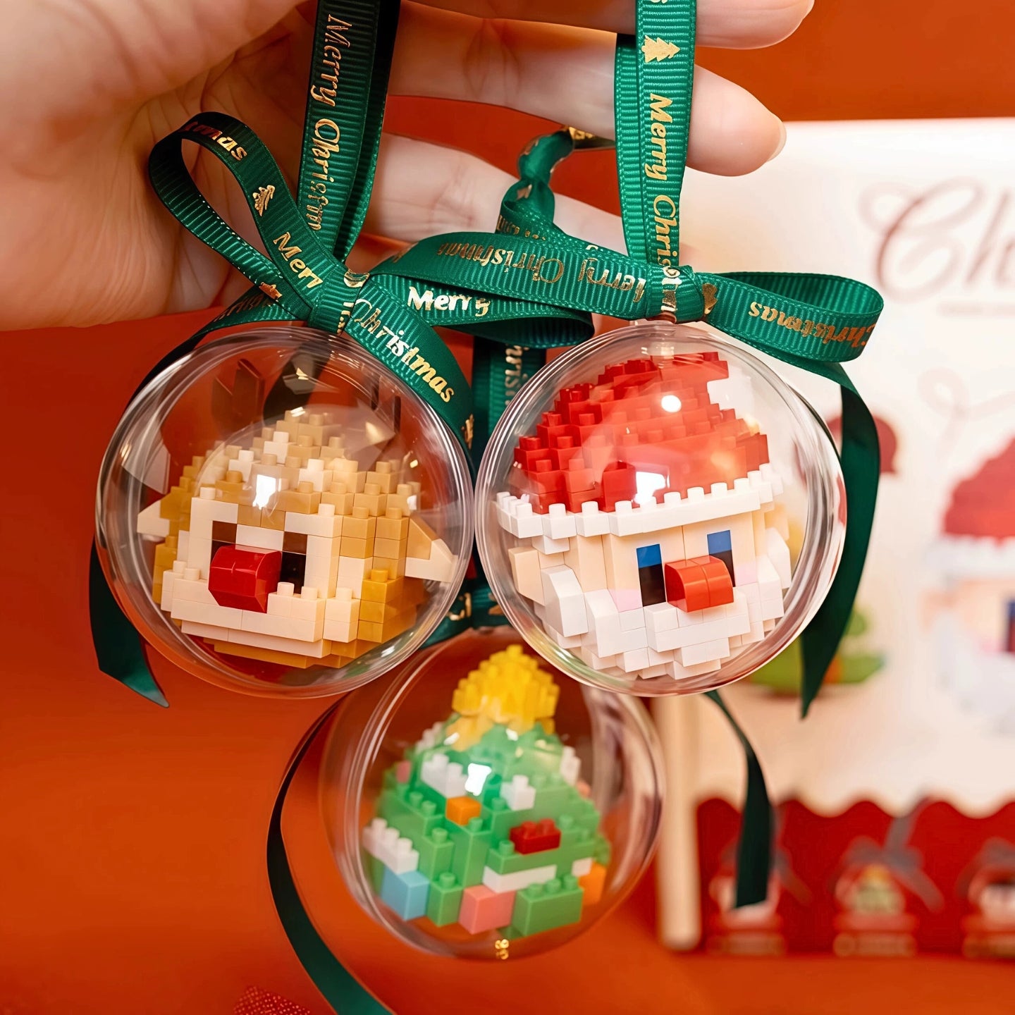 🧩Mini blocs de construction, avec Boules de Noël transparentes décoratives - Père Noël, renne, bonhomme de neige, sapin de Noël, DIY suspendues pour sapin de Noël