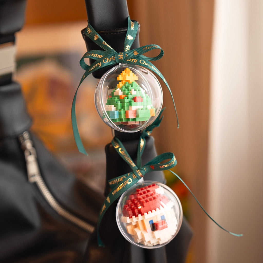 🧩Mini blocs de construction, avec Boules de Noël transparentes décoratives - Père Noël, renne, bonhomme de neige, sapin de Noël, DIY suspendues pour sapin de Noël