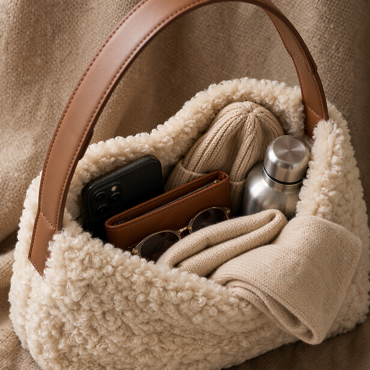 Grand Sac Seau en Fausse Fourrure Moumoute