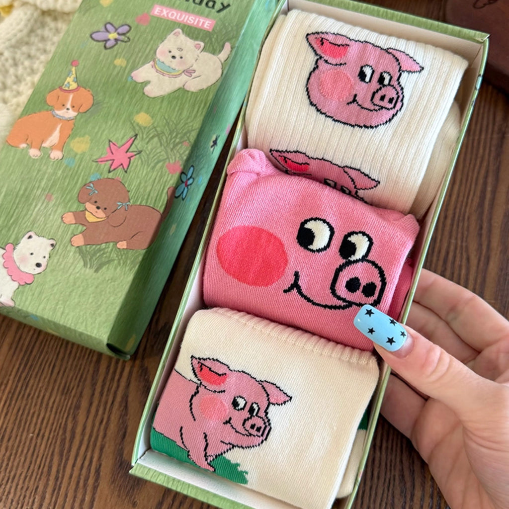 Coffret rigolo “mini-cochon” –  🐷Chaussettes mi-hautes en coton