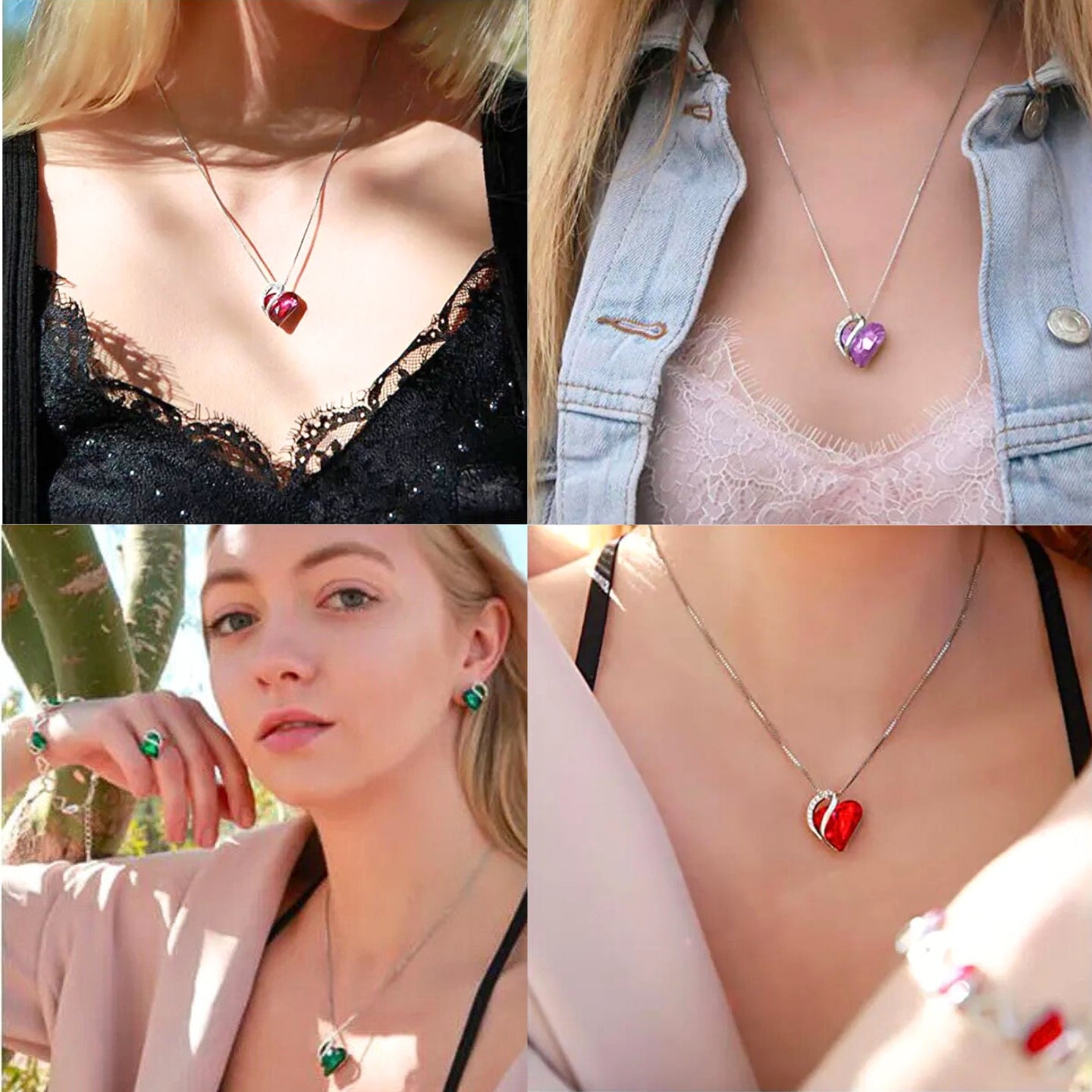 💓Cœur Pendentif Colliers Cœur Cristal - Cadeaux pour Noël Anniversaire de la Saint-Valentin / Fête des Mères pour les Filles Épouse Petite Amie.