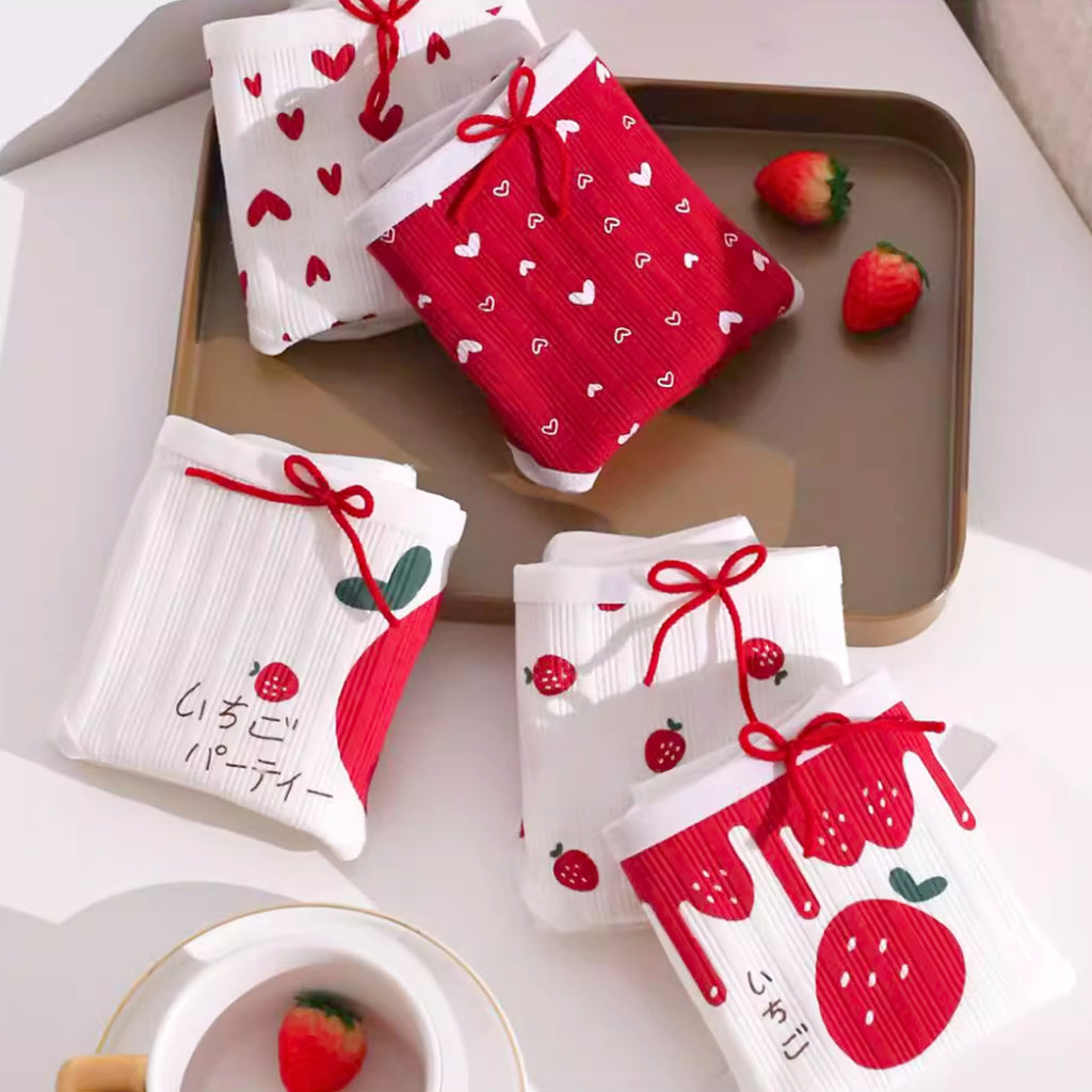 Culotte en coton – style japonais mignon « Noël / Fraise », motif adorable, confort, douceur et charme « kawaii / japonais ».