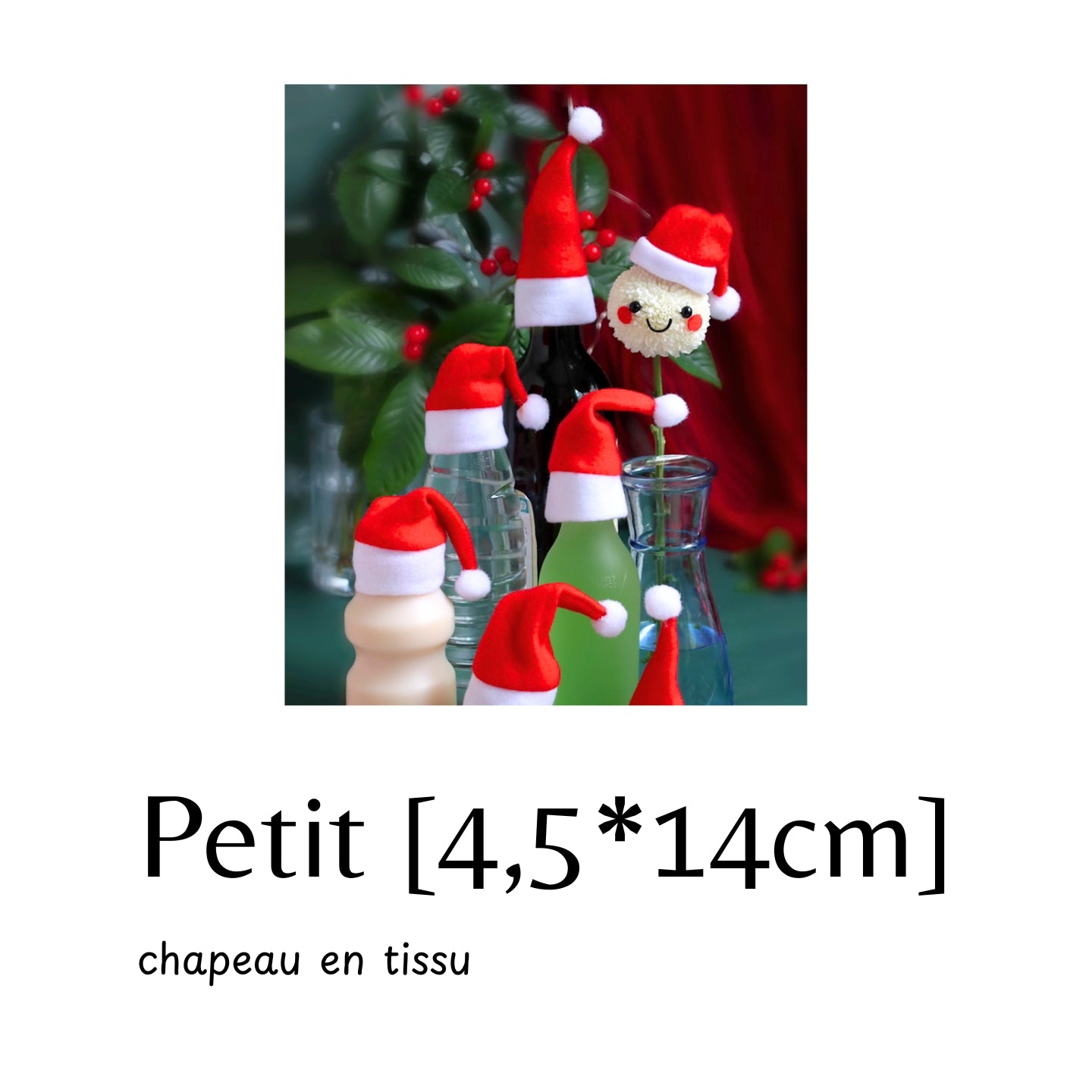 Décorations de Noël DIY🎅 – mini chapeaux / bonnets en tissu ou tricot à fixer sur bouteilles, sucettes, pommes, boissons festives