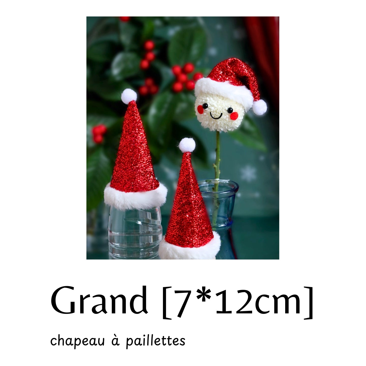 Décorations de Noël DIY🎅 – mini chapeaux / bonnets en tissu ou tricot à fixer sur bouteilles, sucettes, pommes, boissons festives