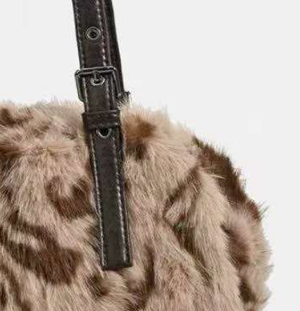 Sac à Main Léopard Fluffy - Sac Porté Épaule Rétro avec Boucles