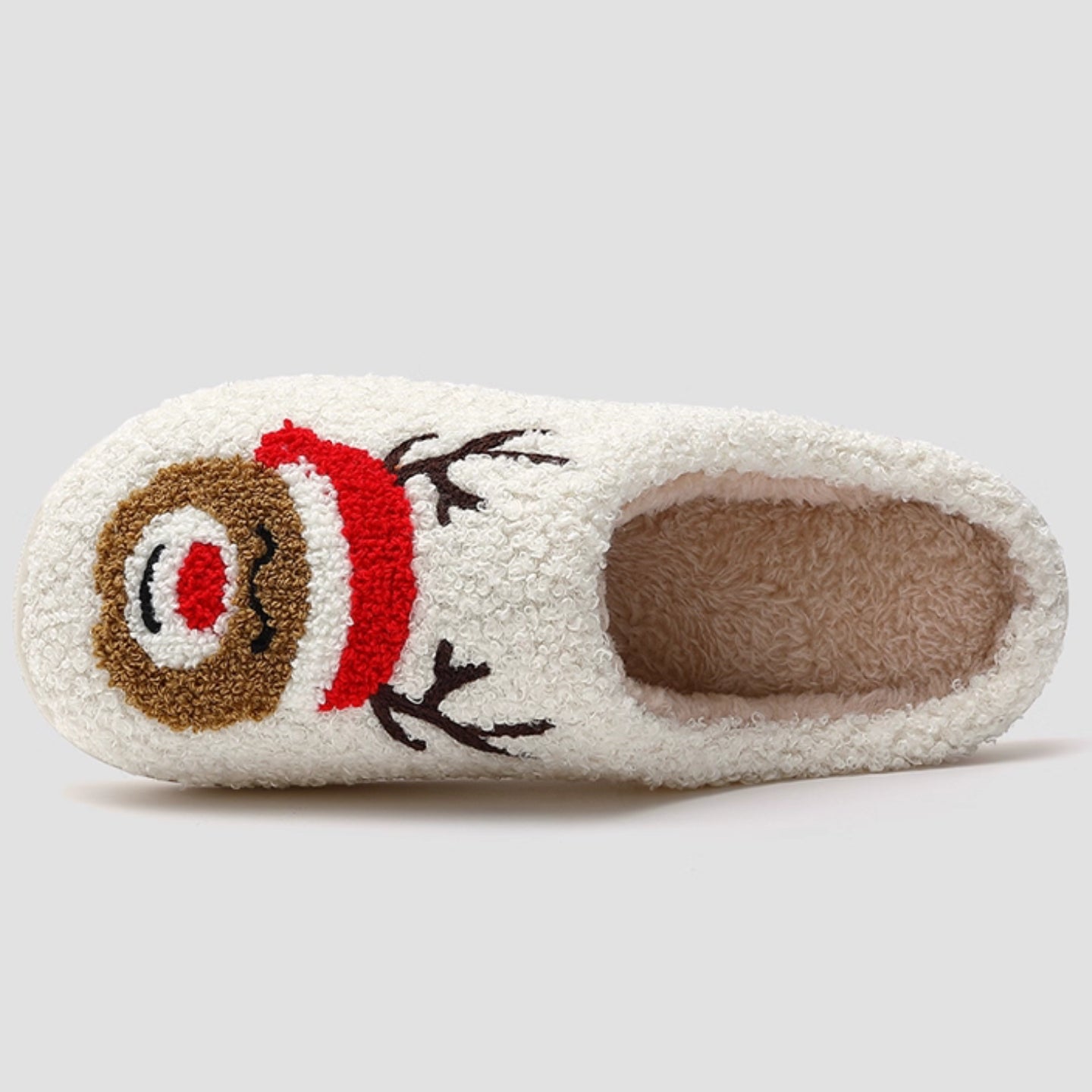 Chaussons d’hiver à motif renne de Noël – Peluche chaude antidérapante, confort douillet pour la maison