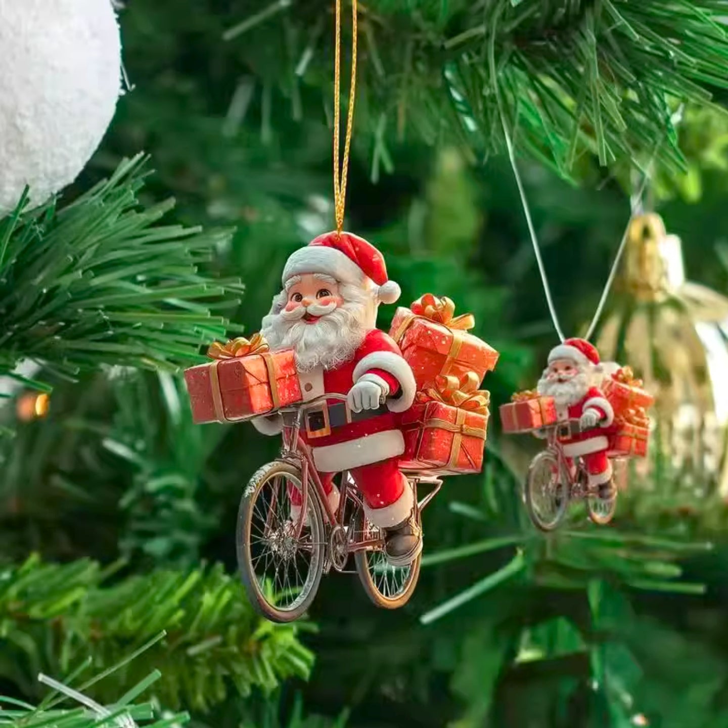 🎅Père Noël à vélo décoratif - Pendentif de Noël en acrylique 2D, décoration pour maison ou rétro de voiture