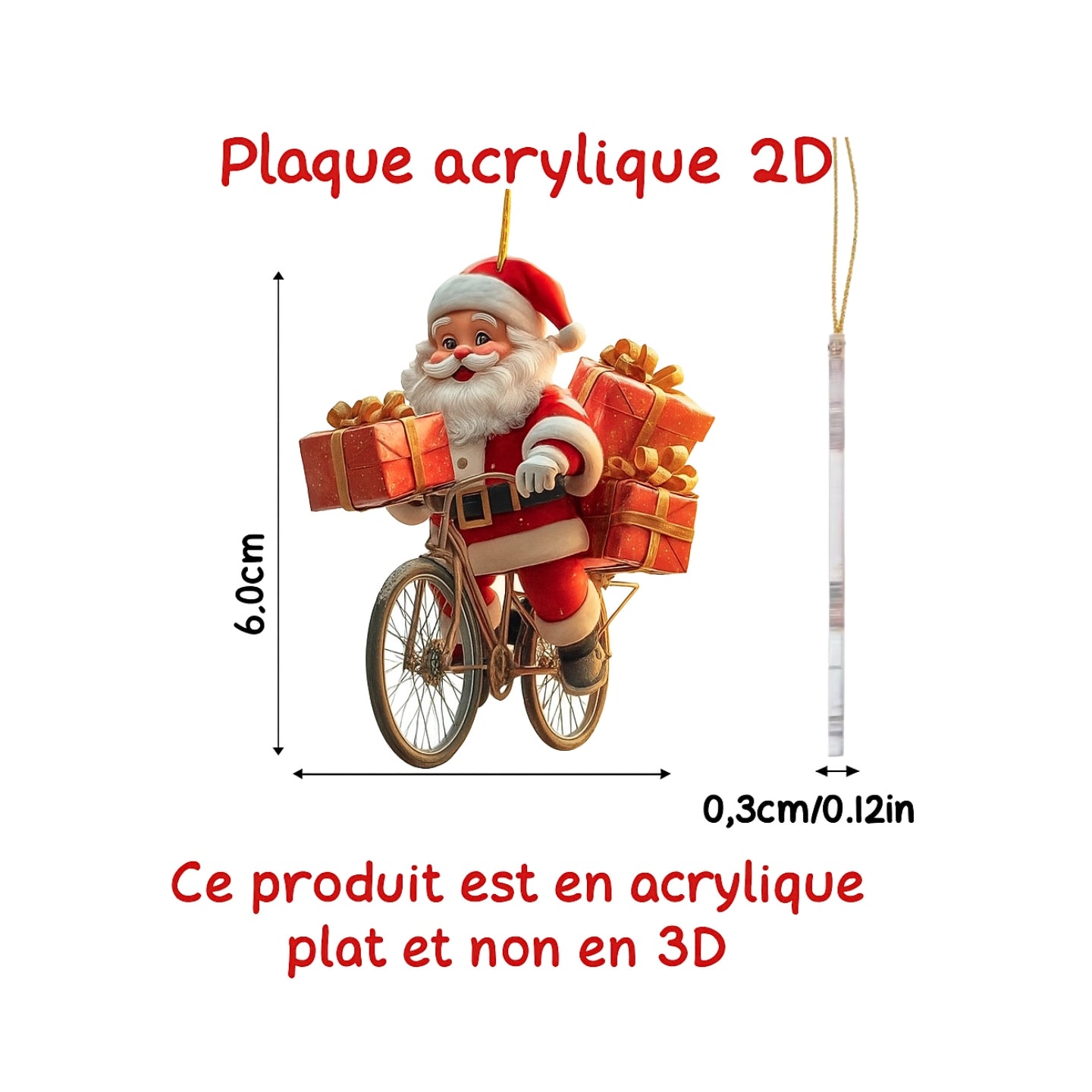 🎅Père Noël à vélo décoratif - Pendentif de Noël en acrylique 2D, décoration pour maison ou rétro de voiture