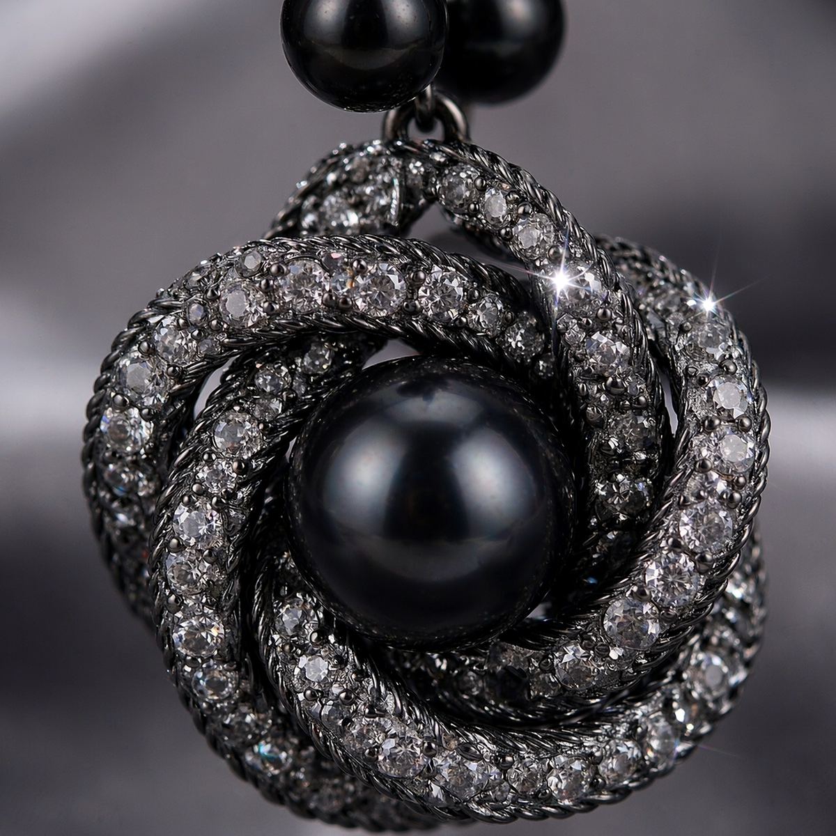 Boucles d'Oreilles Noir Strass et Perle - Design Floral Rétro
