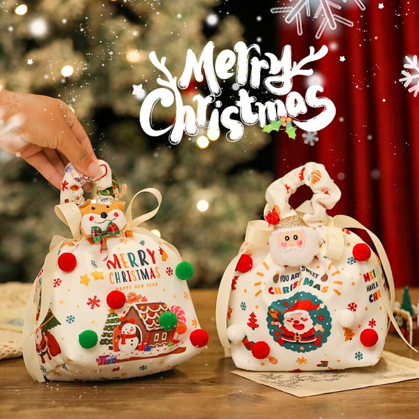 Sac cadeau de Noël – Sacs pour pommes🍎, sac de bonbons🍬🍫, sac à main pour les enfants